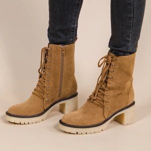 New Lace Up Brown Suede Military Bootie Sz 9